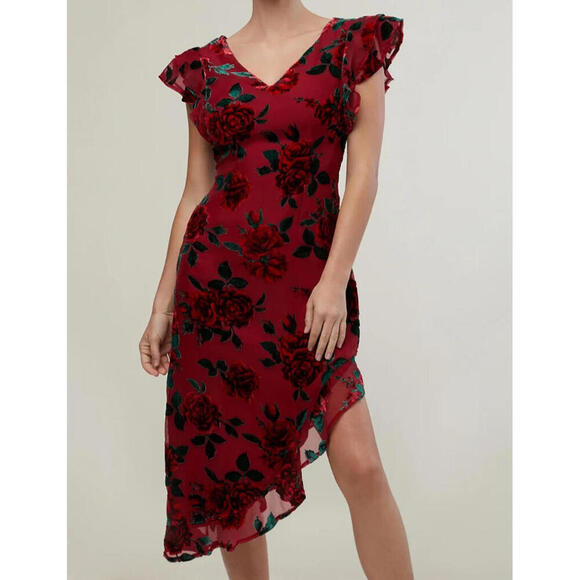 RACHEL PARCELL Jacquard Smocked Midi Dress Deep Red Size Large NWT MSRP $198 - Picture 2 of 5